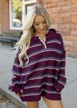 Load image into Gallery viewer, Burgundy Deep Stripe Knit Sweater
