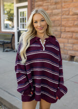 Load image into Gallery viewer, Burgundy Deep Stripe Knit Sweater
