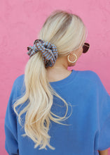 Load image into Gallery viewer, Striped Corset Hair Scrunchie - Blue/Brown
