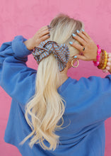 Load image into Gallery viewer, Striped Corset Hair Scrunchie - Blue/Brown
