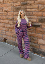 Load image into Gallery viewer, Pink &amp; Navy Stripe Pant Set
