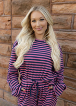 Load image into Gallery viewer, Pink &amp; Navy Stripe Pant Set
