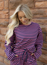 Load image into Gallery viewer, Pink &amp; Navy Stripe Pant Set
