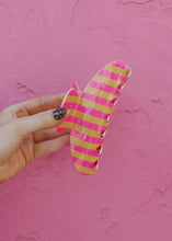 Load image into Gallery viewer, Oversized Claw Clip - Pink &amp; Mustard Stripe
