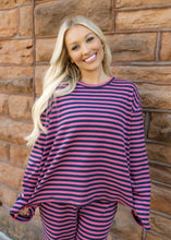 Load image into Gallery viewer, Pink &amp; Navy Stripe Pant Set
