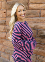 Load image into Gallery viewer, Pink &amp; Navy Stripe Pant Set
