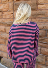 Load image into Gallery viewer, Pink &amp; Navy Stripe Pant Set
