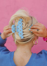 Load image into Gallery viewer, Oversized Claw Clip - Brown &amp; Blue Polka Dot
