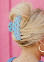 Load image into Gallery viewer, Oversized Claw Clip - Brown &amp; Blue Polka Dot
