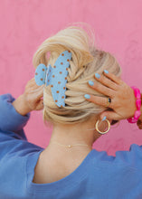 Load image into Gallery viewer, Oversized Claw Clip - Brown &amp; Blue Polka Dot
