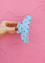Load image into Gallery viewer, Oversized Claw Clip - Brown &amp; Blue Polka Dot
