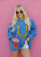 Load image into Gallery viewer, Lucky Horseshoe Dusty Blue Oversized Sweatshirt

