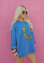 Load image into Gallery viewer, Lucky Horseshoe Dusty Blue Oversized Sweatshirt

