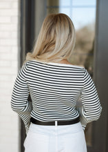 Load image into Gallery viewer, Black &amp; White Stripe Flare Sleeve Top
