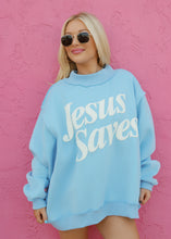 Load image into Gallery viewer, "Jesus Saves" Mockneck - Baby Blue
