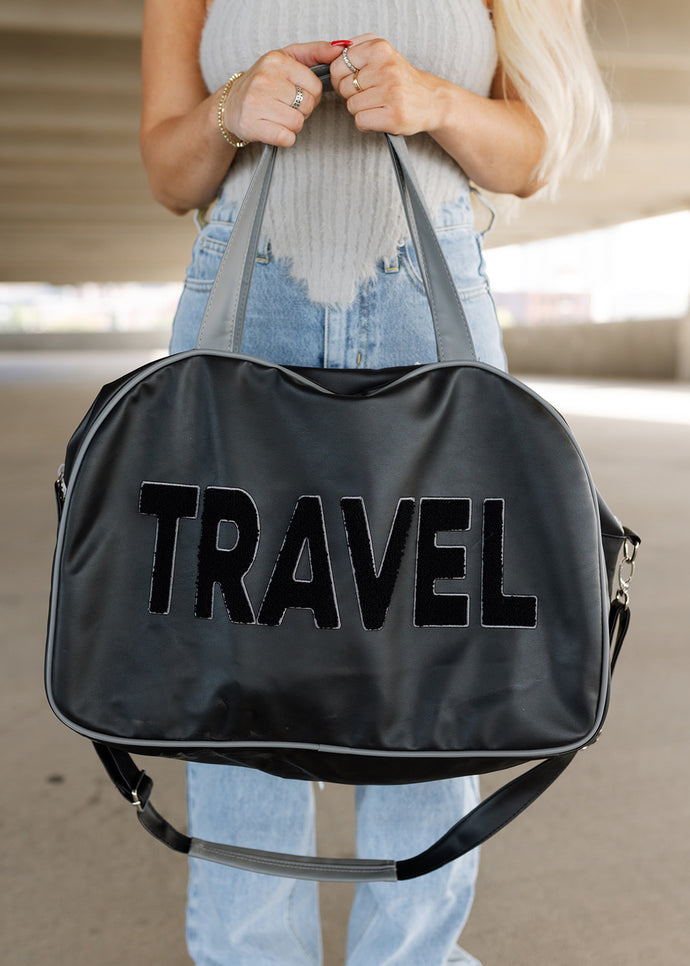 Black & Grey Chenille Travel Duffel Bag