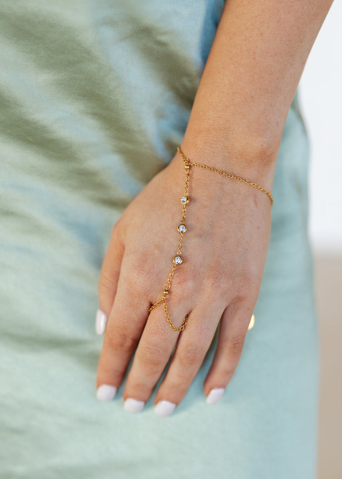 Clear Gemstone Gold Hand Chain