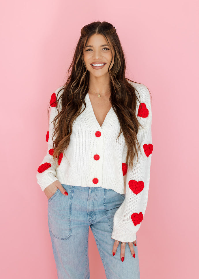 Heartfelt Moment Ivory & Red Cardigan
