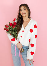 Load image into Gallery viewer, Heartfelt Moment Ivory &amp; Red Cardigan

