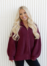 Load image into Gallery viewer, Oversized Zip Up Cardigan -Burgundy
