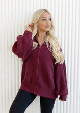 Load image into Gallery viewer, Oversized Zip Up Cardigan -Burgundy
