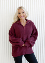 Load image into Gallery viewer, Oversized Zip Up Cardigan -Burgundy
