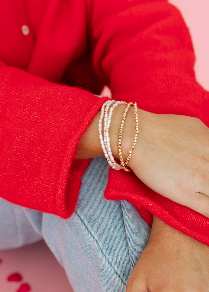 Simple Gold & Pearl Bracelet Set