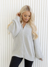 Load image into Gallery viewer, Oversized Zip Up Cardigan - Heather Grey
