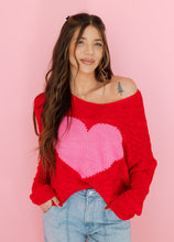 Load image into Gallery viewer, Love At First Sight Red &amp; Pink Sweater
