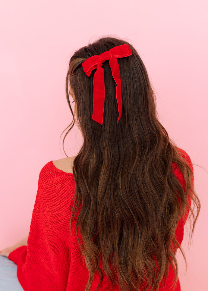 Velvet Ribbon Hair Clip - Red