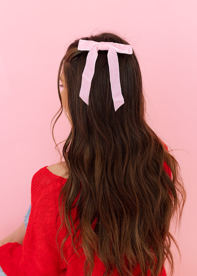 Velvet Ribbon Hair Clip - Pink