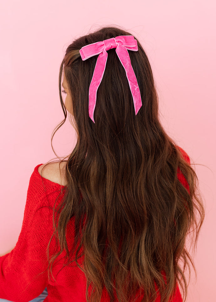 Velvet Ribbon Hair Clip - Rose
