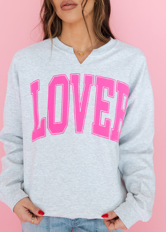 Lover Pink & Grey Split Neck Sweatshirt