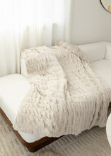 Load image into Gallery viewer, Double Ruched Faux Fur Luxury Blanket - Flax

