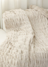 Load image into Gallery viewer, Double Ruched Faux Fur Luxury Blanket - Flax
