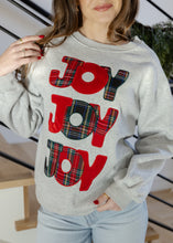 Load image into Gallery viewer, Joy Plaid Patch Grey Sweatshirt
