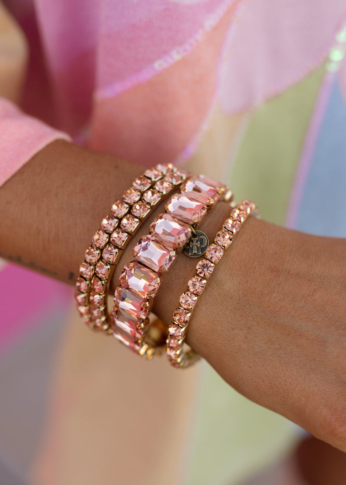 Pink Panache Gold & Rose Pink Rhinestone Bracelet Stack