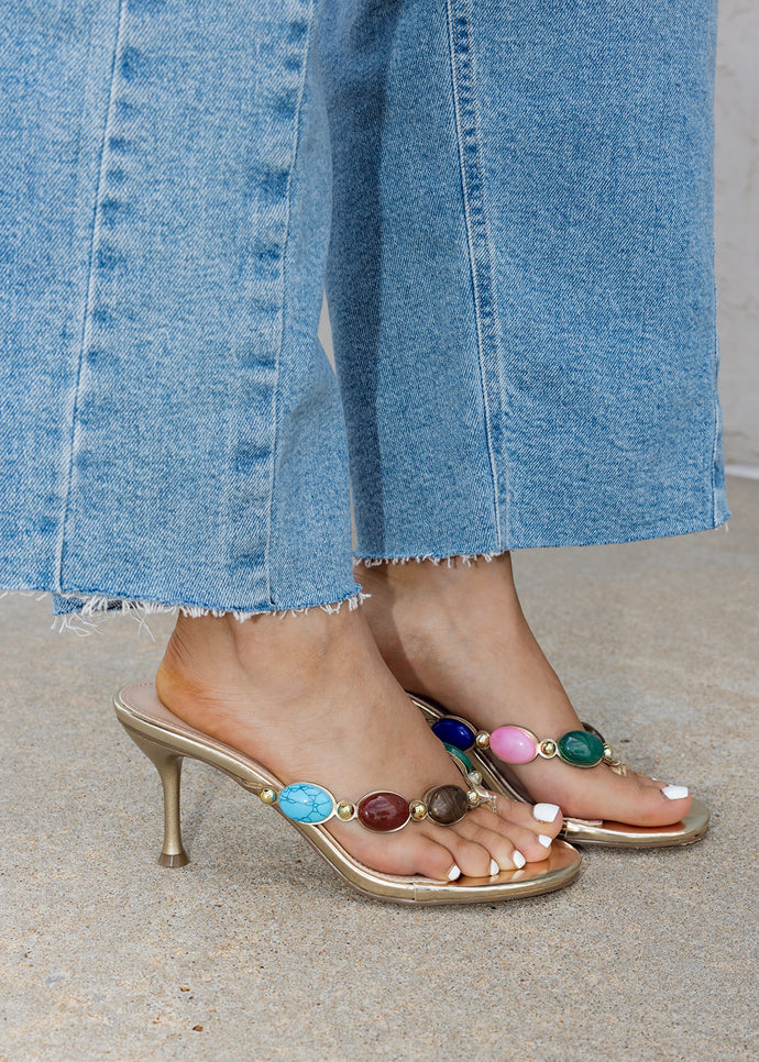 Nina Beaded Resort Gold Heels