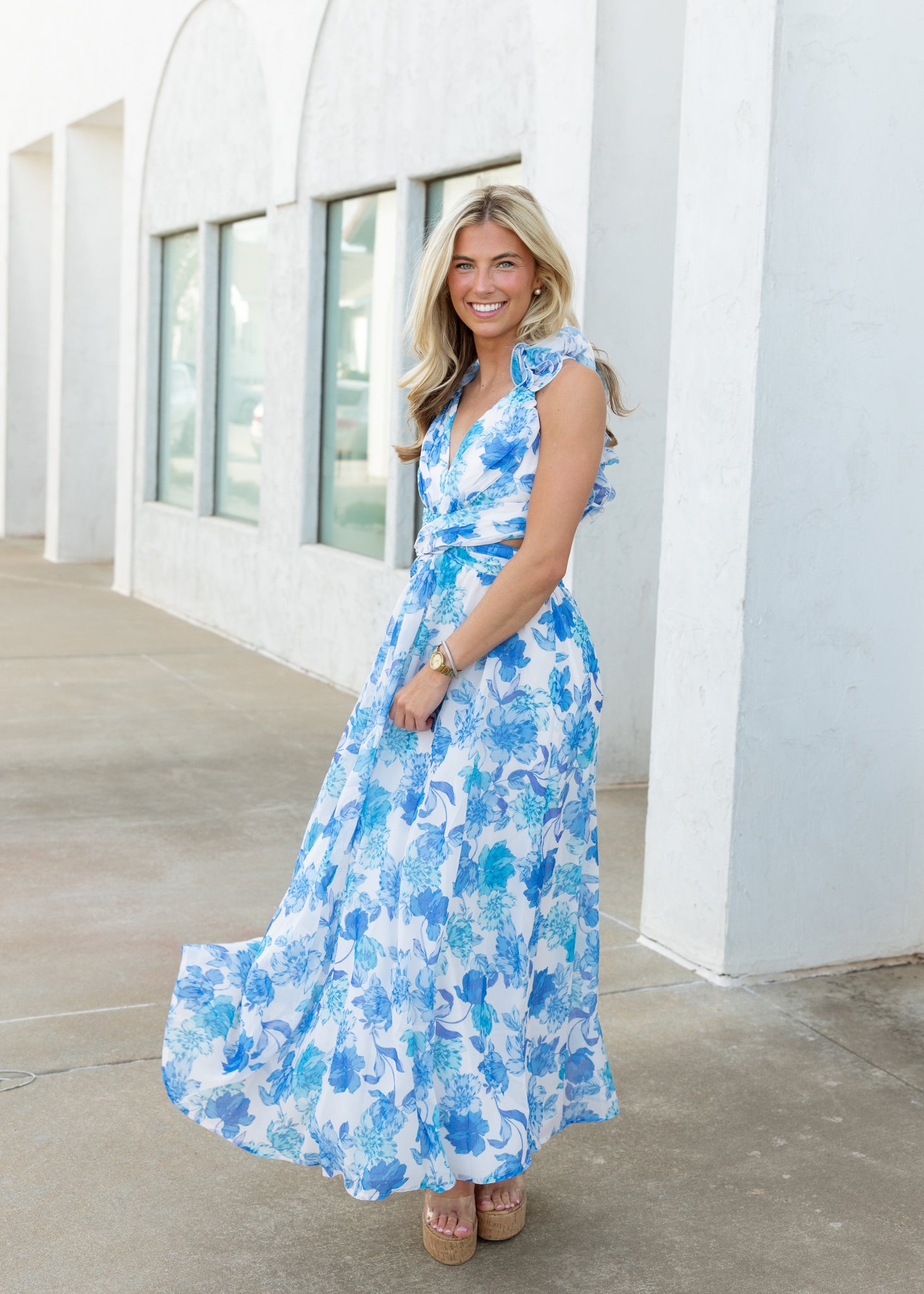 Blue Floral & Ruffle Maxi Dress Blue Floral & Ruffle Maxi Dress