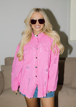 Load image into Gallery viewer, Birdie Distressed Denim Jacket - Pink
