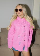 Load image into Gallery viewer, Birdie Distressed Denim Jacket - Pink
