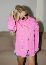 Load image into Gallery viewer, Birdie Distressed Denim Jacket - Pink
