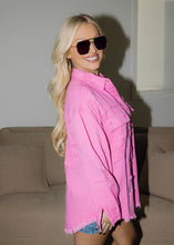 Load image into Gallery viewer, Birdie Distressed Denim Jacket - Pink

