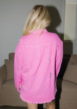 Load image into Gallery viewer, Birdie Distressed Denim Jacket - Pink
