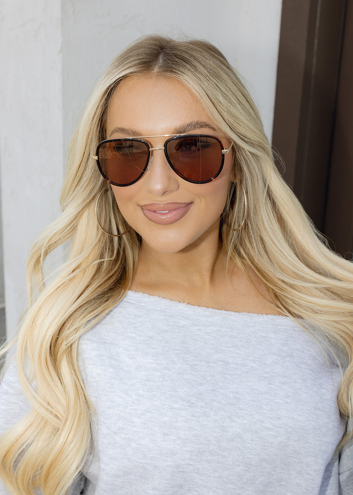 Quay All In Medium Aviators - Dark Tortoise