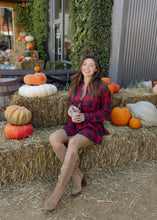 Load image into Gallery viewer, Cherry &amp; Navy Plaid Belted Romper
