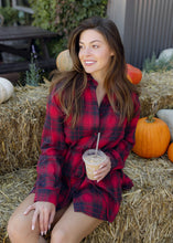 Load image into Gallery viewer, Cherry &amp; Navy Plaid Belted Romper
