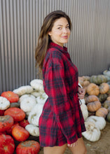 Load image into Gallery viewer, Cherry &amp; Navy Plaid Belted Romper
