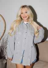 Load image into Gallery viewer, Birdie Distressed Denim Jacket - Gray
