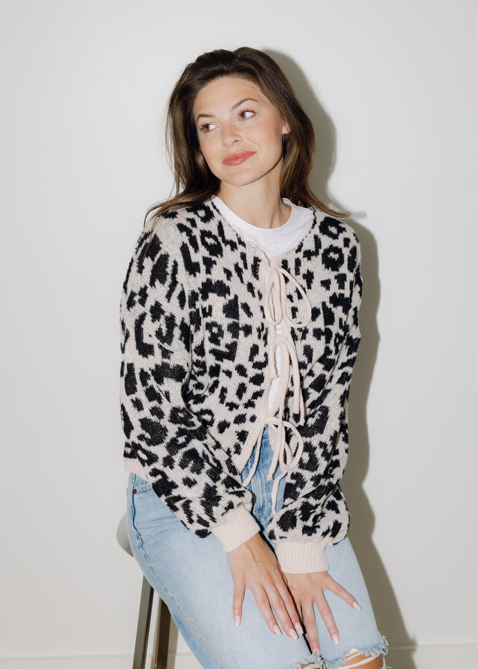 Wren Leopard Tie Closure Sweater